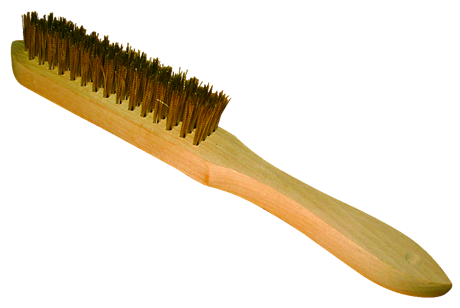 BRASS-PLATED STEEL WIRE BRUSH WITH WOODEN HANDLE