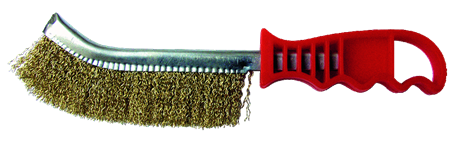 BRASS-PLATED STEEL WIRE BRUSH WITH PLASTIC HANDLE