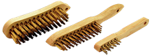 SET OF 3 BRASS-PLATED STEEL WIRE BRUSHES WITH WOODEN HANDLES